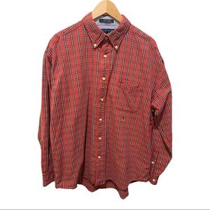 TOMMY HILFIGER RED PLAID CHECK LONG SLEEVE BUTTON DOWN LOGO SHIRT SIZE XL